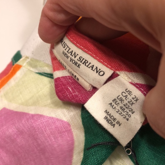 CHRISTIAN SIRIANO-Crewneck LINEN Green,Orange Pink Floral/Tropical Blouse Top 2X - Picture 8 of 10